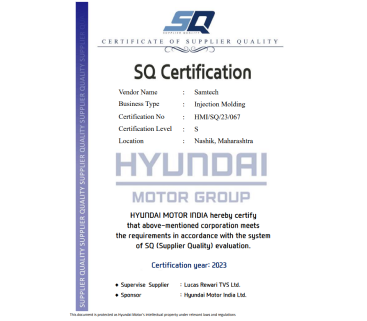 <p>SQ Certification was awarded by Hyundai Motor Group.<br />
Mitsubishi CNC EDM was added.<br />
New Toolroom Facility was Inaugurated.</p>
-img